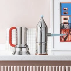 Alessi La Conica Manico Lungo Espresso Coffee Maker, Steel - Light Blue -Kitchenware Store 0022 9090 90002 100 amb 1x1