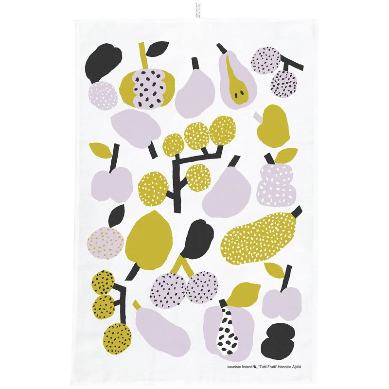 Kauniste Tutti Frutti Tea Towel, Olive Green 3 Kauniste Tutti Frutti Tea Towel, Olive Green