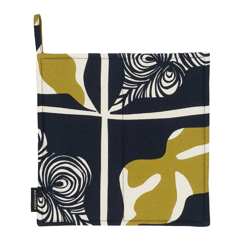 Marimekko Pieni Rukinlapa Pot Holder, Dark Blue - Olive - Cotton 3 Marimekko Pieni Rukinlapa Pot Holder, Dark Blue - Olive - Cotton